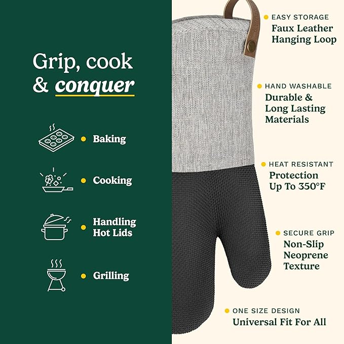 Cuisinart Heritage Kitchen Oven Mitts – Heat-Resistant Kitchen Mitts for Oven with Non-Slip Neoprene Palm, Long Cuff, and Cotton Filling – Durable Oven Gloves for Cooking, Baking, & Grilling - Image 5