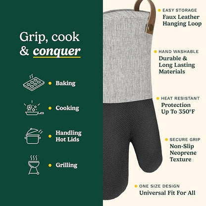 Cuisinart Heritage Kitchen Oven Mitts – Heat-Resistant Kitchen Mitts for Oven with Non-Slip Neoprene Palm, Long Cuff, and Cotton Filling – Durable Oven Gloves for Cooking, Baking, & Grilling - Image 5