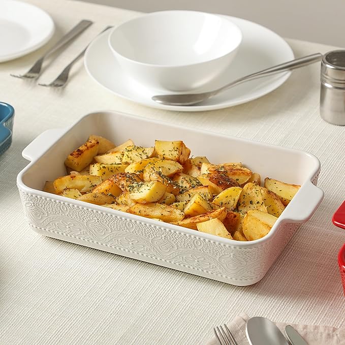 Ceramic Baking Dish Set of 3, Casserole Dishes for Oven, Ideal for Baking, Stewing, Roasting, and Holiday Feasts. The Gift for Mother's Day, Thanksgiving, Christmas, or Housewarming(Bright White) - Image 4
