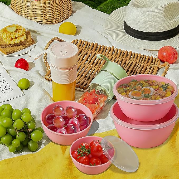 4-Piece Classic Plastic Prep Bowls with Lids, Nesting Plastic Small Mixing Bowl Set for Mixing, Baking, Prepping, Cooking and Serving Food, Microwave and Dishwasher Safe (Pink) - Image 8