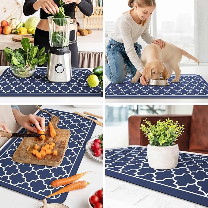 WISELIFE Dish Drying Mat Super Absorbent Drying Mat Large Dish Drying Mats for Kitchen Counter Easy Clean Dish Mat Kitchen Drying Mat18"x 32" Stylish Blue - Image 6