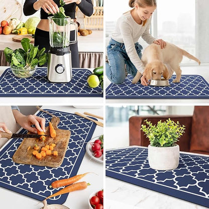 WISELIFE Dish Drying Mat Super Absorbent Drying Mat Large Dish Drying Mats for Kitchen Counter Easy Clean Dish Mat Kitchen Drying Mat18"x 32" Stylish Blue - Image 6