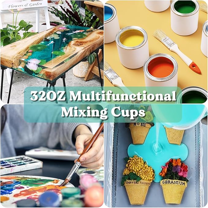 LET'S RESIN Resin Mixing Cups, 45pcs 32oz(1000ml) 2 Scales Accurate Paint Mixing Cup with Protective Gloves, Sturdy & Thick Disposable Measuring Cups for Paint, Pigments, Art, Auto Resin Mixer - Image 5