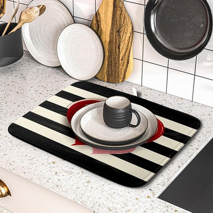 Valentines Day Dish Drying Mat for Kitchen Counter 16x18 Inch Red Pink Love Heart Black Striped Print Absorbent Reversible Microfiber Drying Mats Kitchen Countertop Protector Dishes Drainer Rack Pad - Image 5