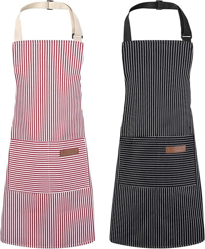 2 Pack Stripes Kids Apron, Kids Cooking Aprons with 2 Pockets, Cute Aprons for Cooking for Boys and Girls