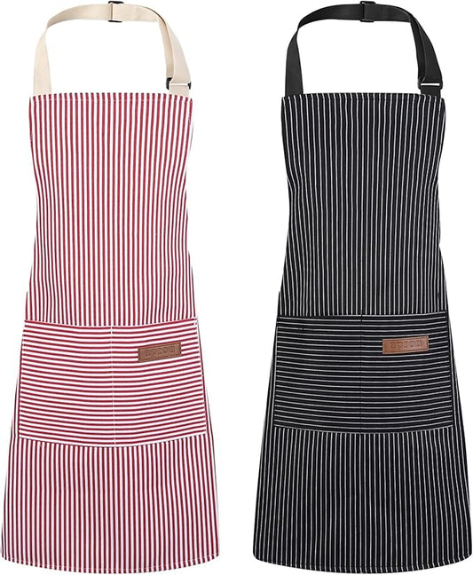 2 Pack Stripes Kids Apron, Kids Cooking Aprons with 2 Pockets, Cute Aprons for Cooking for Boys and Girls