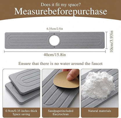Faucet Mat for Kitchen Sink -Diatomite Stone Drying Mat for Kitchen Counter & Bathroom Sink,Quick-Dry Kitchen Sink Mat-Sink Protector & Splash Guard,Super Absorbent (Gray, 15.8"x4") - Image 5