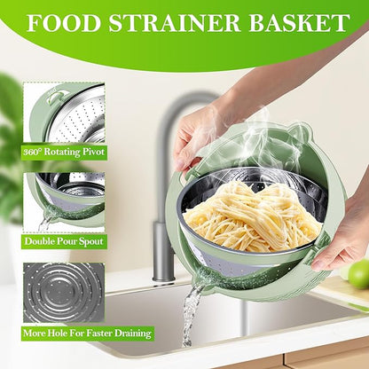 4 in 1 Colander with Bowl Set, Food Strainers and Colanders, Colander for Kitchen, Pasta Strainer, Fruit Washing Bowl, Kitchen Essentials Strainer Basket Bowl, Green, Christmas & New Year Gifts - Image 4