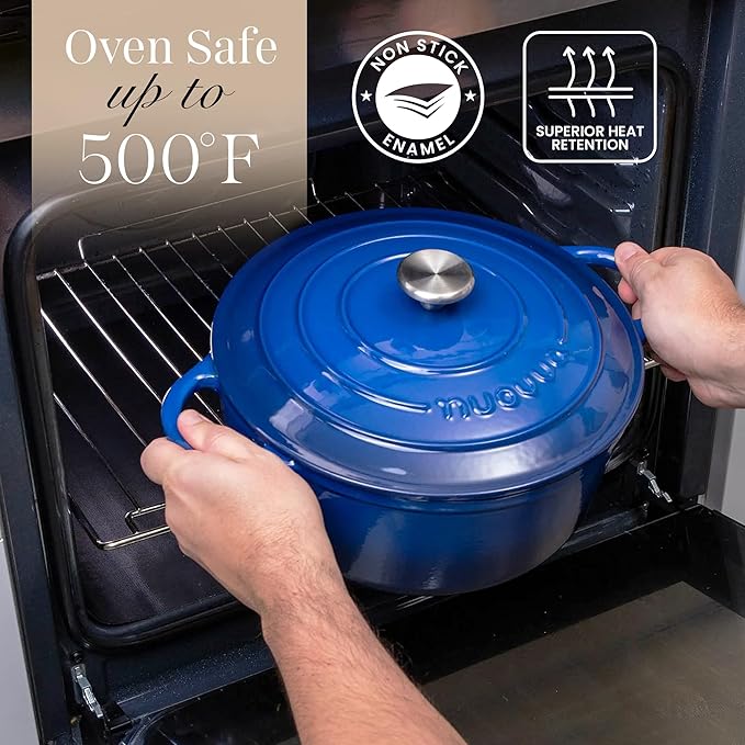 Cast Iron Pot with Lid – Non-Stick Ovenproof Enamelled Casserole Pot, Oven Safe up to 500° F – Sturdy Dutch Oven Cookware – Dark Blue, 5-Quart, 24cm – by Nuovva - Image 5