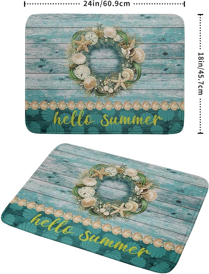 Hello Summer Dish Drying Mat for Kitchen Counter,Sea Shell Starfish Coastal Wreath Drying Mat 18 x 24 Inch with Absorbent Reversible Microfiber Drying Pad for Coffee Bar - Image 2