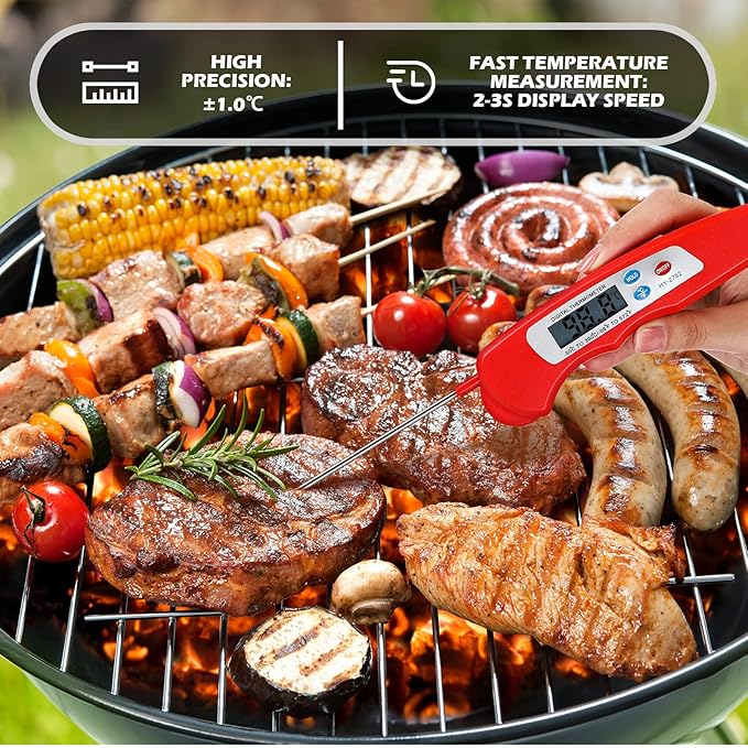 6 Pieces Digital Meat Thermometer Foldable Instant Read Food Thermometer Waterproof Digital Food Probe with Magnet for Grill Cooking Kitchen Food BBQ Roast Turkey Deep Fry Temperature Accessories - Image 3