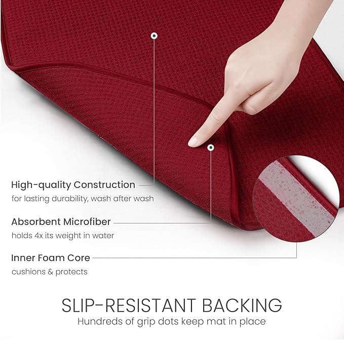 Bellemain XL Dish Mat 24" x 17" ( LARGEST MAT ) Microfiber Dish Drying Mat , Super absorbent ( Red ) - Image 4