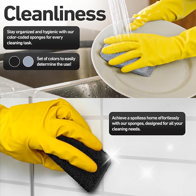 Casanero 6 Pack Silicone Dish Sponges, Heavy Duty Non Scratch Sponges for Dishwashing, Reusable Household Cleaning Sponges for Kitchen, Countertop, Bathroom, Non Stick Cookware or Car
