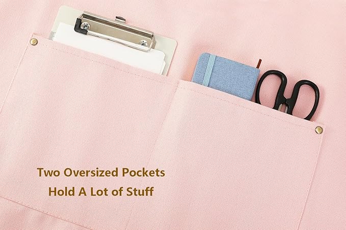 AFUN Chef Aprons for Women Men with Oversized Pockets, 12-Ounce Cotton Canvas Cross Back Water Repellent Apron (Light Pink) - Image 8