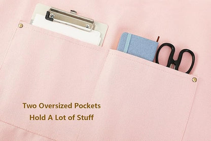 AFUN Chef Aprons for Women Men with Oversized Pockets, 12-Ounce Cotton Canvas Cross Back Water Repellent Apron (Light Pink) - Image 8