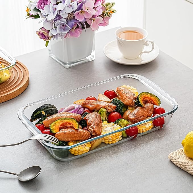 3 Pack High Borosilicate Glass Baking Dishes for Oven,(2.3QT,1.6qt,1.0QT),Rectangular Bakeware Sets,Deep Glass Casserole Dishes with Handle for Microwave,Oven,Baking,Meal Preparation - Image 4