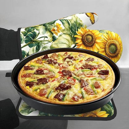 Sunflower Oven Mitts and Pot Holders Spring Summer Kitchen Accessories Set of 2 Floral Plant Botanical Gloves Potholder for Chef Cooking Baking Grilling BBQ - Image 7