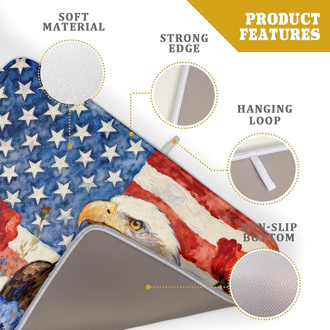 4th of July American Flag Eagle Dish Drying Mat for Kitchen Counter 18x24 Patriotic Floral Memorial Day Absorbent Reversible Microfiber Drying Mats Kitchen Countertop Protector Dishes Drainer Pad - Image 4