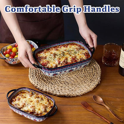 Ceramic Casserole Dishes for Oven, Hand-painted Polish Pottery Baking Dish Set of 2, 0.8QT / 2QT Porcelain Casserole Dishes with Handles, Baking Pan Lasagna Pan, Gift for Family/Friend (Blue) - Image 3