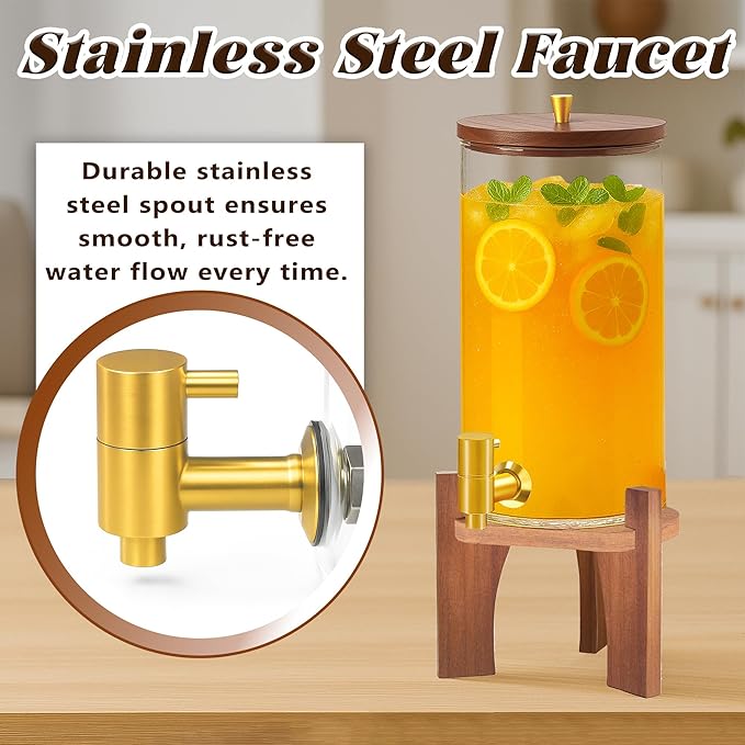Glass Drink Dispenser,1.5 Gallon Beverage Dispenser with Stand,Lemonade Dispenser with Stainless Steel Faucet,Drink Dispensers for Parties, Bars and Home (Round Stand) - Image 4