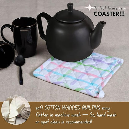 Native Fab 4 Piece Set - 2 Oven Mitts & 2 Potholders, Heat Resistant, 100% Cotton, Quilted Design, Non-Slip Grip, Ideal for Baking, Cooking, BBQ, Kitchen Protection, Multi-Color Checks - Image 6