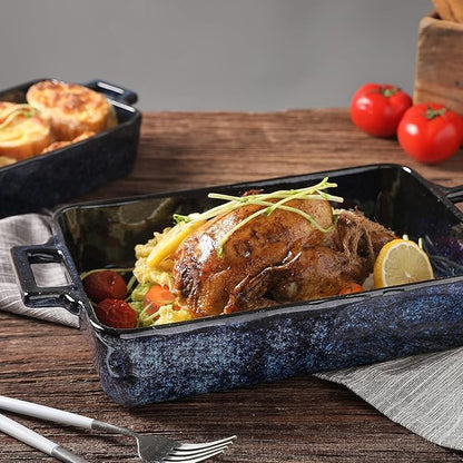 VICRAYS Ceramic Bakeware Set, Porcelain Rectangular Lasagna Pans Casserole Dish Set for Baking, Cooking, Kitchen, Cake Dinner, Banquet and Daily Use, 3 PCS, 15 x 8.5 Inches(Blue) - Image 5