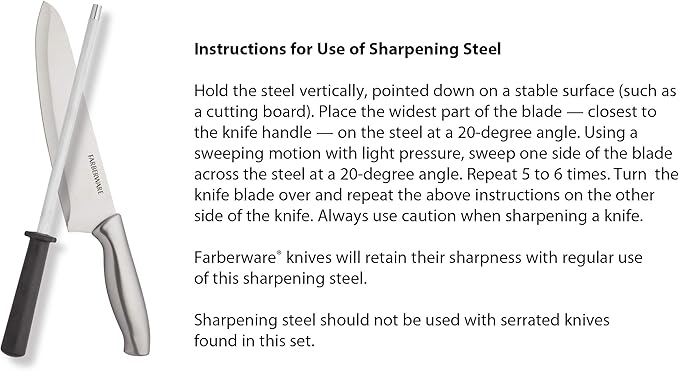 Farberware 15-Piece Stamped Stainless Steel Knife Block Set, High-Carbon Stainless Steel Kitchen Knife Set with Ergonomic Handles, Razor-Sharp Knives with Wood Block, 15-Piece Set, Graphite - Image 8