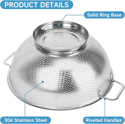 Colander for Kitchen, 3QT, Stainless Steel Colander Strainer with Handle for Fruits Vegetables Cooking Food, Dishwasher Safe - Image 4