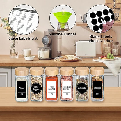 Churboro 36 Spice Jars with Labels- Spice Jars with Bamboo Lids - 4 Oz Glass Spice Containers with Shaker Lids, 547 Spice Labels of 3 Different Types Seasoning Jars for Spice Rack, Cabinet, or Drawer - Image 2