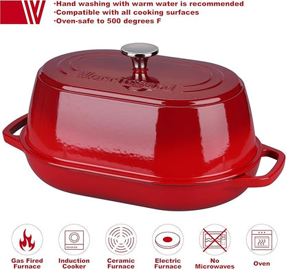 VORRINGARD Enameled Cast Iron Dutch Oven Pot with Dome Lid, Oval Bread Oven for Homemade Sourdough Bread Baking, Oven Safe up to 500°F, 6 Quart, Red