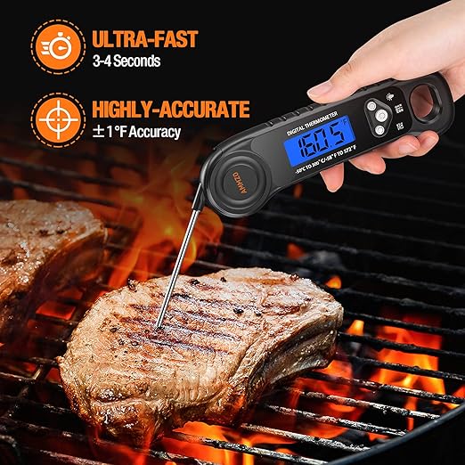 AMMZO Meat Thermometer Digital, Candy Thermometer Food Thermometer Instant Read Thermometer Waterproof with Backlight for Cooking, Deep Fry, BBQ, Grill, Smoker and Roast