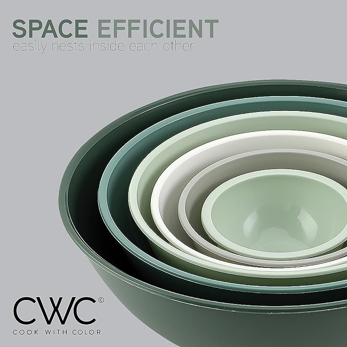 COOK WITH COLOR Mixing Bowls with Lids - 12 Piece Plastic Nesting Bowls Set includes 6 Prep Bowls and 6 Lids, Microwave Safe Mixing Bowl Set, Sage - Image 5