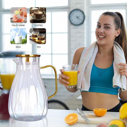 68 oz Glass Pitcher with Lid Water Pitcher with Handle and Spout Heat Resistant Water Carafes Jug Cold Brew Iced Tea Sun Tea Jar Bedside Drink Dispenser Milk(clear) - Image 5