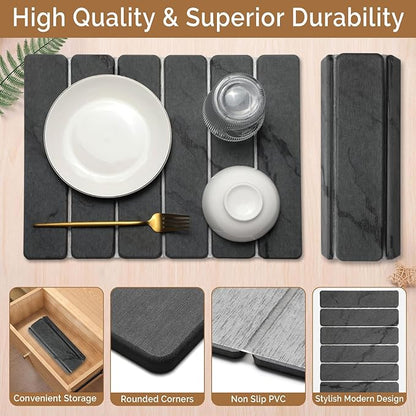 Small Stone Dish Drying Mat for Kitchen Counter, 2 PCS 16"×12" & 8"x4" Quick Dry Stone Mats, Foldable Water Absorbing Diatomaceous Earth Drying Dish Pad for Countertop Bottles Utensils Cups(Dark Gray) - Image 4