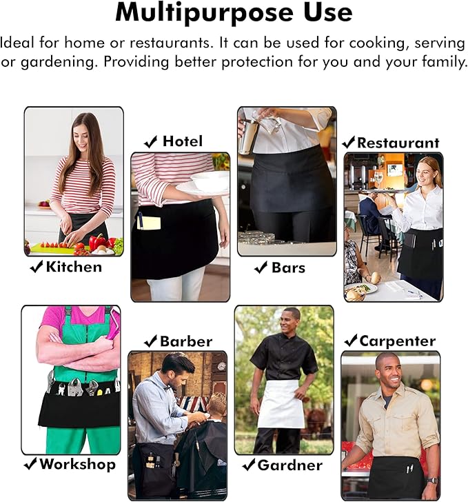 Dreamology Waitress Apron,Aprons for Women With Pockets,Server Aprons with 3 pockets,Waiter Apron For Men and Women,Gardening and Waist Apron,Server Aprons Women - Maroon Waist Apron (3 Pack)