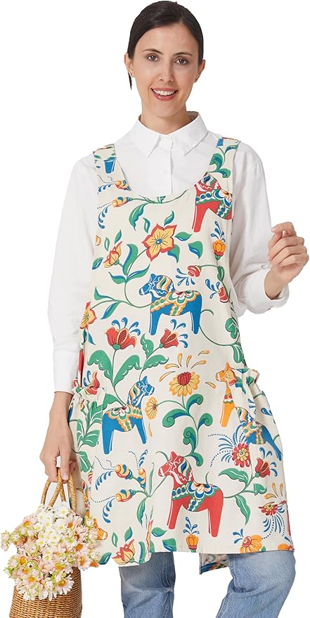 Cozy Adjustable Cross Back Aprons for Women with Pockets Cotton Linen Cooking Kitchen Baking