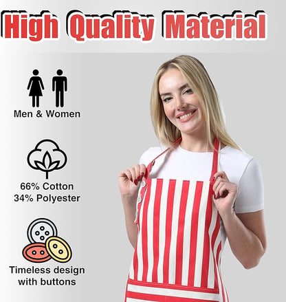 TOSHEX Kitchen Apron Waterdrop Resistant Cotton Apron with adjustable Aprons for Women with Pockets Cooking Apron Chef Apron for Men (1, Red)