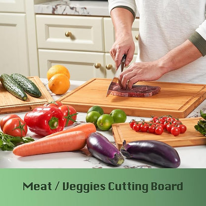 Allsum Large Wood Cutting Board for Kitchen, 1” Thick Bamboo Cheese Charcuterie Board, Butcher Chopping Block, with Juice Grooves and Handles - Image 3