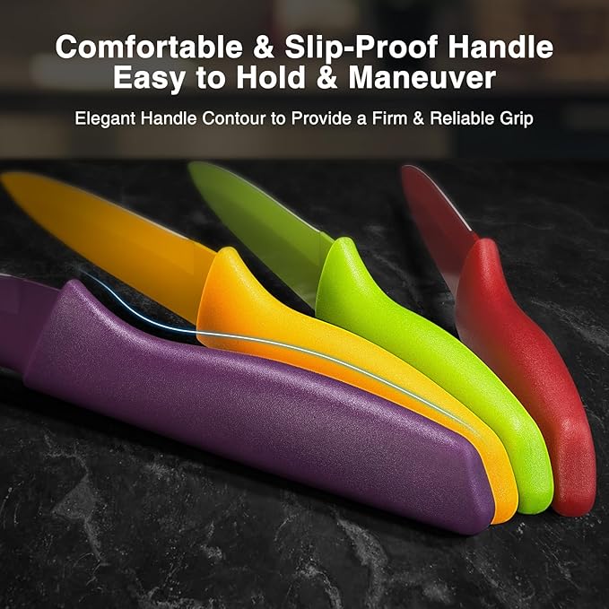 Gourmetop Paring Knife with Cover, Paring Knives Set of 4, 3.8" Paring Knife Set of Premium Stainless Steel, Small Kitchen Knife Set for Fruit and Vegetable, Ergonomic Knife Handles for Versatility - Image 3