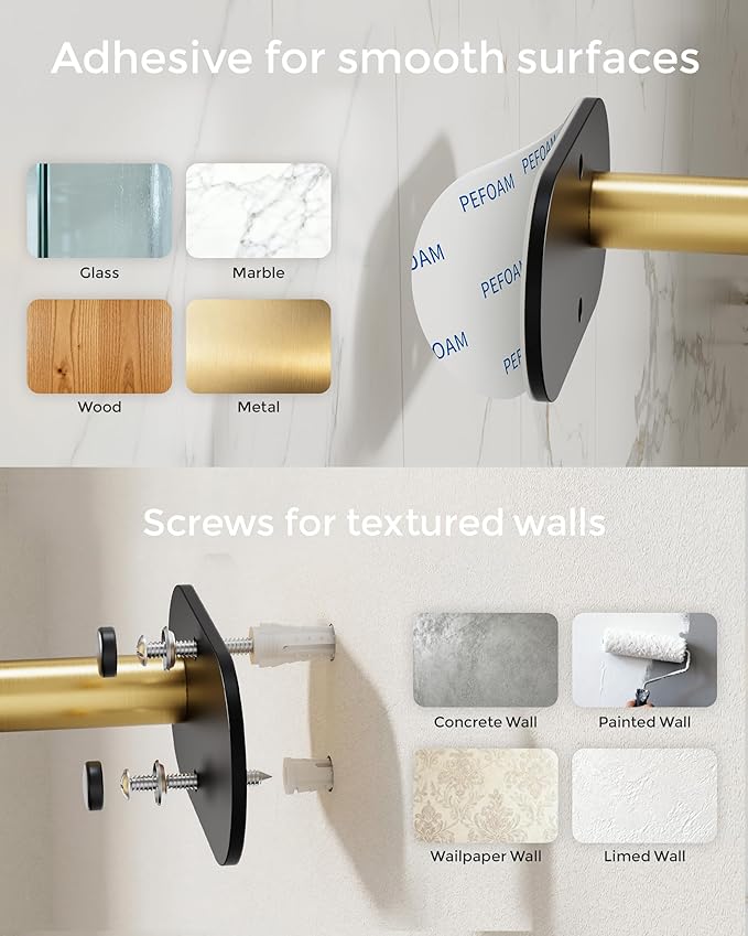 Paper Towel Holder Under Cabinet, Self Adhesive or Wall Mount for Kitchen Bathroom, Stainless Steel Paper Towel Holders with Damping Effect, Single Hand Operable (Black&Gold) - Image 7