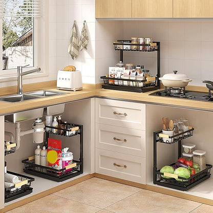 Sevenblue 2 Packs Under Sink Organizer, Height Adjustable 2 Tier Under Kitchen Sink Organizer, Multi-Purpose Storage Shelf for Kitchen Bathroom Cabinet (Black, Large) - Image 7