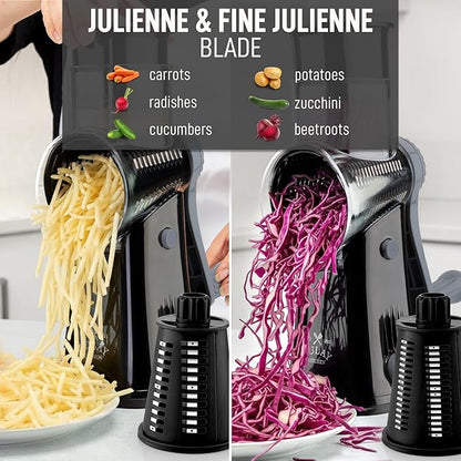 Zulay Kitchen Rotary Cheese Grater 5 Blade Cheese Shredder - Manual Hand Crank Cheese Grater With Reinforced Suction & 5 Interchangeable Drums - Easy to Use, Vegetable Chopper Round Mandoline Slicer - Image 6