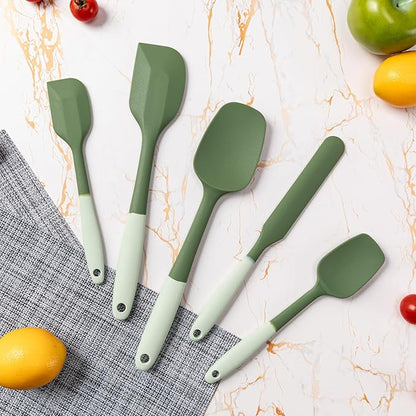 Silicone Spatula Set, 5 Piece Food Grade Rubber Spatulas for Baking, Cooking, and Mixing High Heat Resistant Non Stick Dishwasher Safe BPA-Free (Two colors - Green) - Image 6