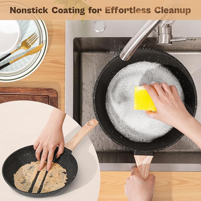 13 Pcs Pots and Pans Set, Nonstick Cookware Sets Black Granite Induction Cookware, Non-toxic Healthy Non stick Kitchen Cooking Set with Frying Pans Set, Saucepans (PFAS/PFOA/PFOS Free) - Image 6