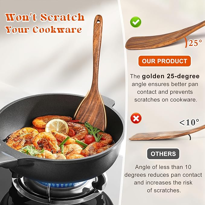 Wooden Spatula for Cooking, Acacia Wood Flat Frying Spatulas, Long Handle Spatula Turner for Non Stick Pans, Non-Scratch, Wooden Kitchen Utensils for Cooking, Frying, Baking - Image 3