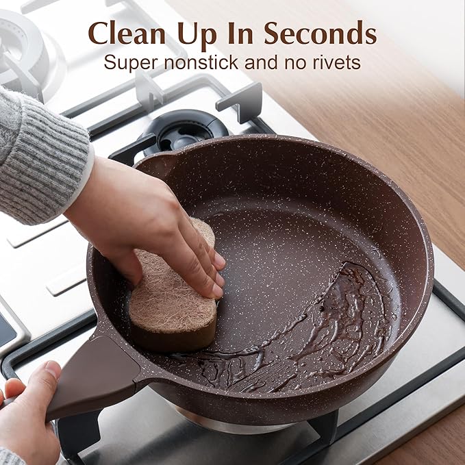SENSARTE Nonstick Deep Frying Pan Skillet, 10-inch Saute Pan with Lid, Stay-Cool Handle, Cooking Pan, Healthy Stone Cookware Induction Compatible - Image 4