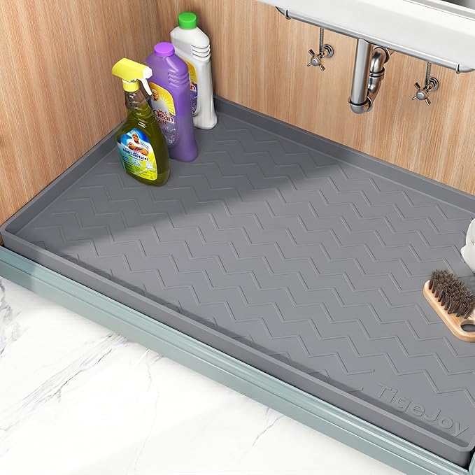TigeJoy 37" x 19" Under Sink Mats for Kitchen Waterproof, Leak-Proof Silicone Mat Sink Protector and Cabinet Liner, Kitchen Essentials Organizer and Storage, Boot or Shoe Tray, Pet Feeding Mat