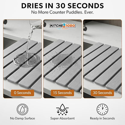 Stone Drying Mat for Kitchen Counter - Super Absorbent, 30sec Fast-Drying Diatomite Dish Mat, Collapsible for Kitchen.