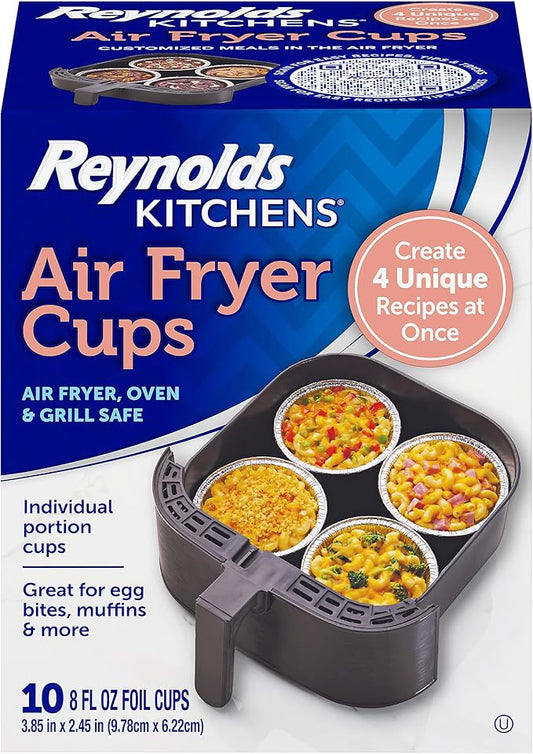 Reynolds Kitchens Air Fryer Cups, Easily Cook Individual Air Fryer Food and Non-Traditional Foods, Great for Meal Prepping and Picky Eaters, Oven-Safe and Grill-Safe, 10 Pack, 8 fl oz. by ReynoldsConsumerProducts