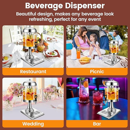 2.2 Gallon Beverage Dispenser with Stand, Drink Dispenser for Parties, Stainless Steel Juice Dispensers with Spigot,Ice Core and Tray,Cold beverage dispenser for Parties, Buffet Cafeterias, Homes